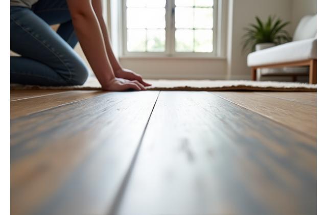 Laying down modern vinyl plank flooring in an apartment living room